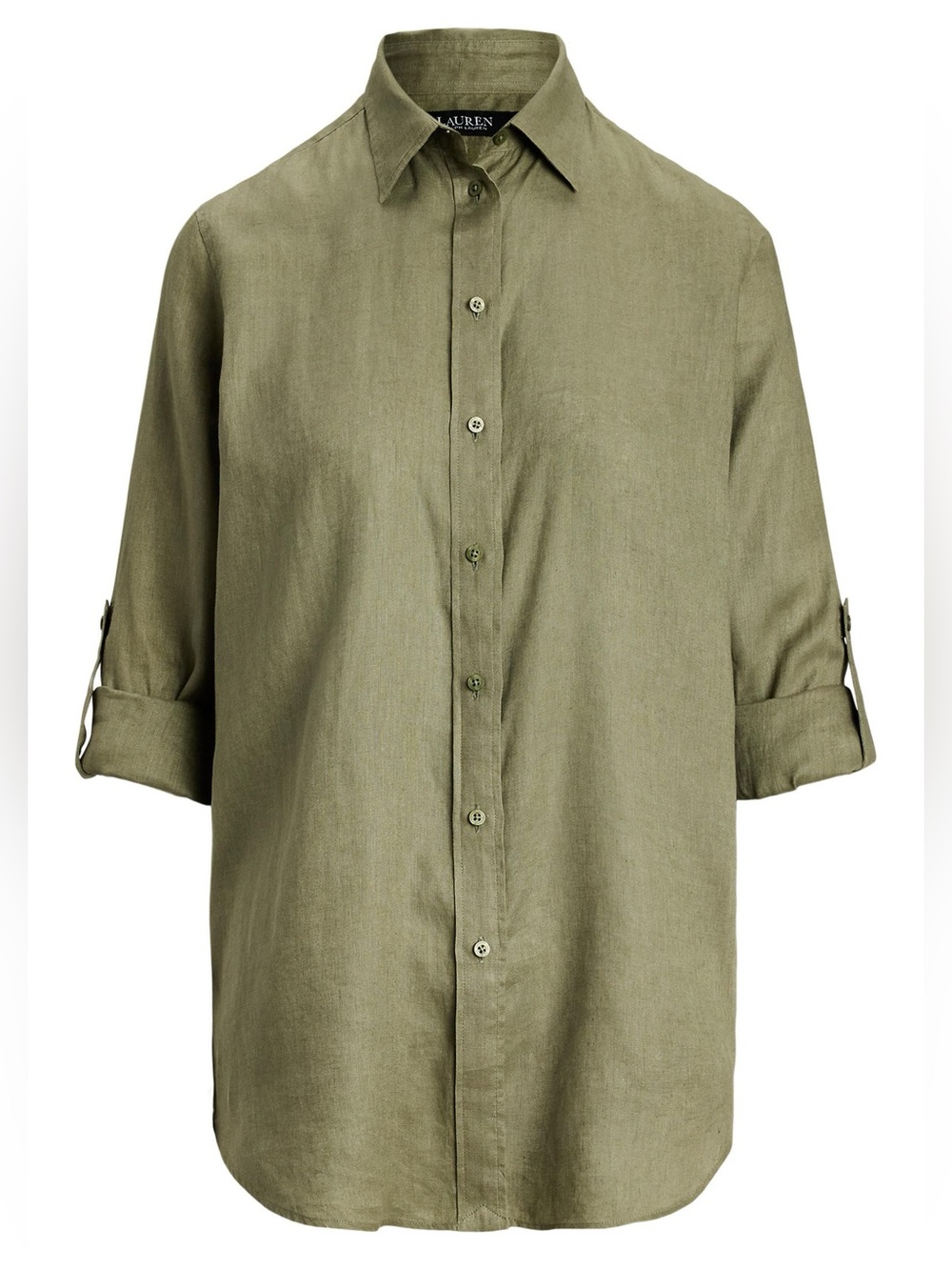 NWT Ralph Lauren Sage Olive Green Relaxed Fit Linen Roll-Tab Shirt Size XXS